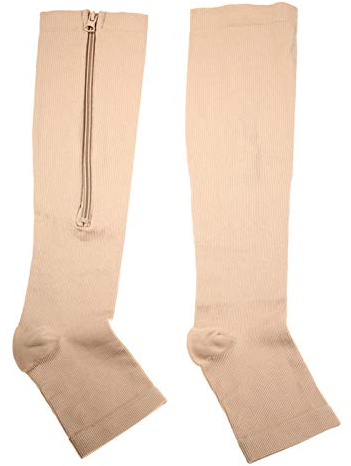 Calzini a Compressione, Calze Alte Fino al Ginocchio con Arco Alla Caviglia di Rilievo Vene Varicose Precauzione Unisex Elastiche Cerniera Supporto per Piedi Circolazione Sport ViaggiEdema(XXL-Beige)