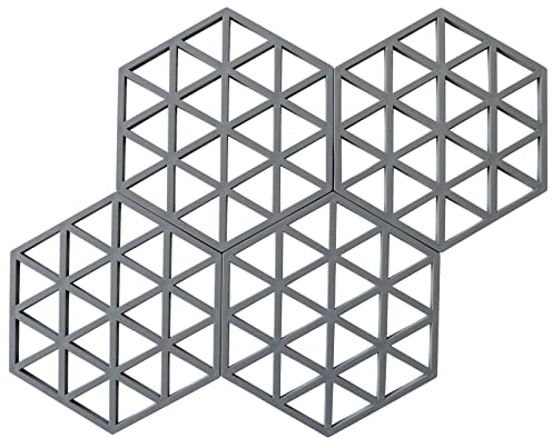 4 Pack Silicone Trivet Mats, Geometric Figure Heatproof Hot Pads Pot Holder, Non Slip Flexible Durable Heat Resistant Coaster Kitchen Countertop Table Mats (Triangle-Grey)