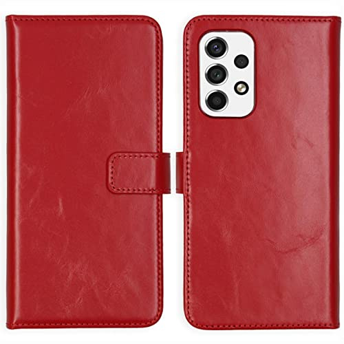 SELENCIA Bookcase Hülle kompatibel mit Samsung Galaxy A53 – Era Leder Handytasche Side Flip Case – Handyhülle aus Rindsleder in Rot [3 Kartenfächer, Magnetverschluss]