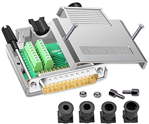 PENGLIN Lötfreier DB25 Breakout-Steckverbinder, Metallgehäuse RS232 D-SUB seriell auf 25-poliger Anschluss Adapterstecker Breakout-Anschlussplatine mit Gehäuse (Stecker)