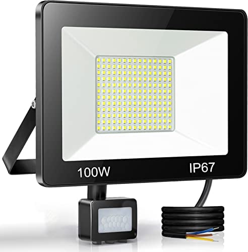 YIQIBRO 100W LED Strahler mit Bewegungsmelder Außen, IP67 Wasserdichte PIR Fluter Flutlicht, 10000LM 7000K Kaltweiß Superhell LED Scheinwerfer Aussenstrahler für Eingang Garten Garage Hof