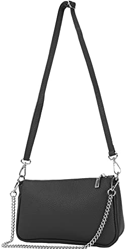 modamoda de - T237 - Umhängetasche Klein Small aus ital. Leder, Farbe:Schwarz