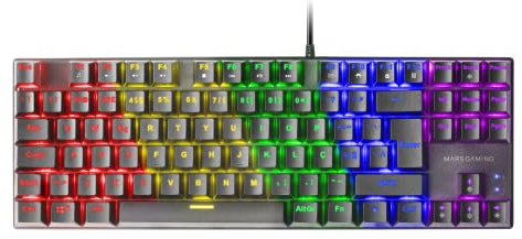 Mars Gaming MK80, Teclado Gaming Mecánico TKL Compacto con Switch Azul, Iluminación Rainbow RGB, Teclas Doble Inyección, Modo Juego y Anti-Ghosting, Multiplataforma, Idioma Portugués, Negro