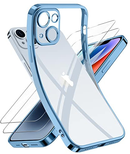 Qasyfanc Cover Protezione Fotocamera Compatibile con iPhone 14 Plus Cover con 2 Pezzi Vetro Temperato [Tecnologia Galvanicae Nessun Ingiallimento] Custodia iPhone 14 Plus Silicone Sottile, Blu