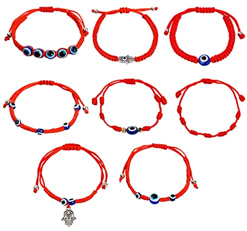 Pinsheng 8 Stück Red Evil Eye Armband, Türkisches Auge, Böser Blick Geflochtenes Handverstellbares Kabbala Amulett, Lucky Pärchen Partner Armbänder
