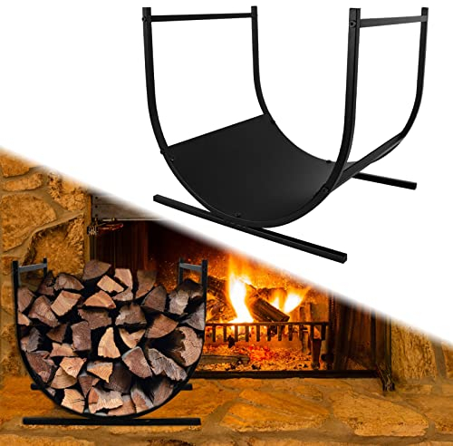 LZQ Kaminholzregal Brennholzregal Halbkreis Kaminholzständer für Innen und Aussen Holzunterstand Schwarz Beschichteter Stahl, 44.5 x 37.5 x 40 cm