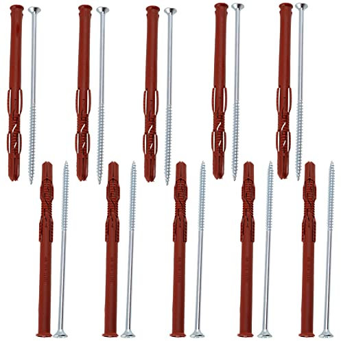 AERZETIX - C65008 - Set di 10 tasselli 10x160mm per mattoni forati/cemento cellulare + 10 viti Ø6x160mm con testa fresata - in nylon/metallo - fissaggio materiali cavi lavoro costruzione perforazione