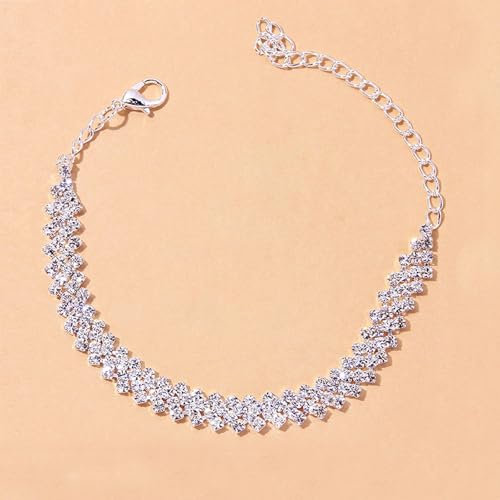 Chaîne de Cheville Diamant, Femme Fille Strass Bracelet de Cheville Cristal Bracelet de Cheville Argent Mode Chaîne de Tennis Bracelet de Cheville avec Chaîne D'extension Beach Summer Party