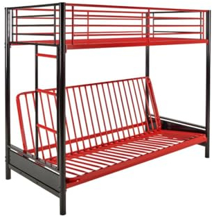 Vente-unique-Hochbett mit Schlafsofa - 90 x 190 cm - Metall - Rot & Schwarz - MODULO V