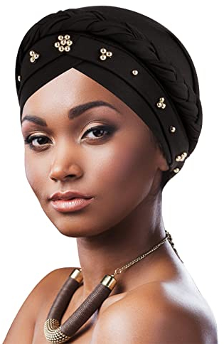 DRESHOW 1 Stück Afrikanischer Damen Turban Geflecht Kopfbedeckung Kopftücher Chemo Kappe Vorgebunden Beanie Mütze Kopfwickel Schlafmütze