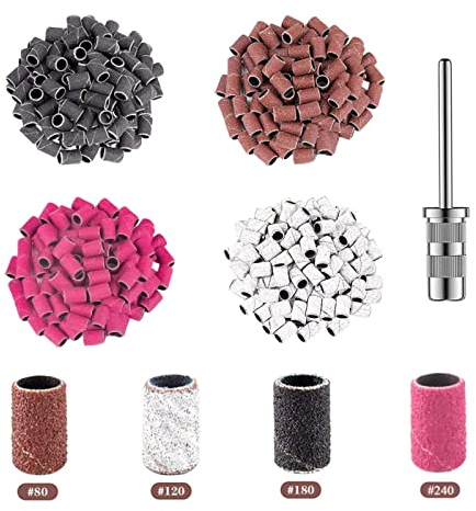 luckaide Schleifhülsen Nagelfräser 201 Stück, Nagelfräser Aufsätze, Schleifkappen Nagelfräser, 80/120/180/240GRIT Nagelfräser Schleifhülsen,Bits für Nagelfräser für Maniküre Pediküre Nagelpflege