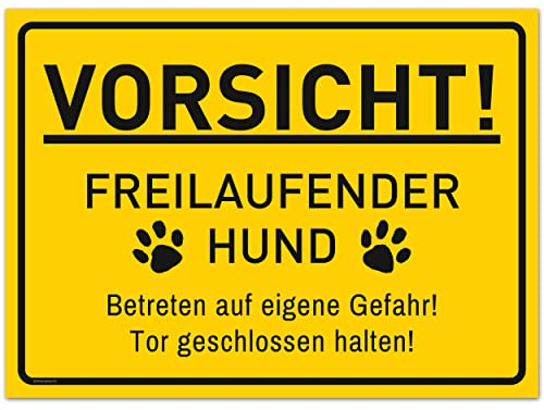 XXL Schild Vorsicht Hund (44 x 32 cm) - Warnung vor dem Hund Schilder - Schild Hund Warnung aus hochwertigem Kunststoff - Hundeschilder Warnung - Gelb