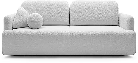Dreisitzer-Sofa Lambina mit Schlaffunktion, Bettkasten, Boucle-Bezug in Hellgrau