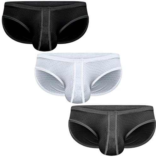 Real Men Ares-Accent Low Rise Pouch Bikini Brief - 1, 3, 6er Pack mit Größe B & D Pouch XS - 5XL, D Pouch 3er-Pack - Schwarz Weiß Grau, 4X-Large
