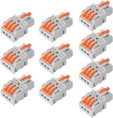 AITRIP 10PCS Lever Wire Connectors,Lever Wire Connectors, Quick Wiring Cable Connector Push-in Conductor Terminal Block(1 in 3 Out)