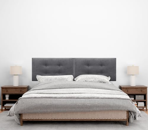 DHOME Acualine Pro Doppel-Kopfteil aus Kunstleder oder Stoff, 2-teilig, gepolstert, mit gepolstertem Kopfteil (aschgrauer Stoff, 180 cm, Dual (Betten 180/190))