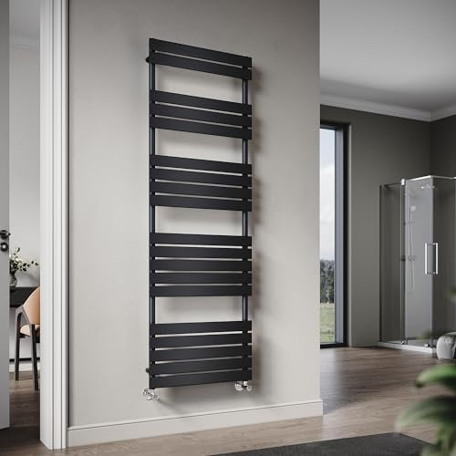ELEGANT Flat Panel Heated Towel Rail Black Bathroom Ladder Radiator 1800 x 600 mm Central Heating Towel Radiator