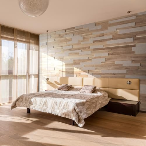 Wooden Wall Design, Eiche 3D Akustikpaneele, Wandverkleidung OZO Oyster | 1 m2, schallabsorbierend, Filz-Rückseite, einfache Montage, Innenbereich, Strukturierte Oberfläche, für Montagekleber