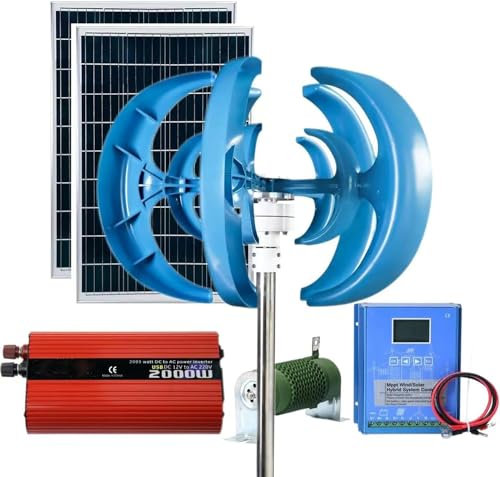 CHRISK Kit Solaire éolien 8000W avec contrôleur et onduleur: 2 * Panneaux solaires 100W + Générateur d'éoliennes 12000W 12V / 24V + onduleur 2000W,12v