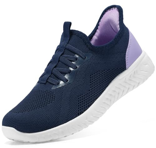 STQ Baskets Femme Chaussures de Sport Respirant Sneakers Lacet Confort Enfiler Legere Mode et Marche Femmes Tennis Jogging Slip on Basquette Fitness Travail Course Outdoor Running Bleu Marine EU 42