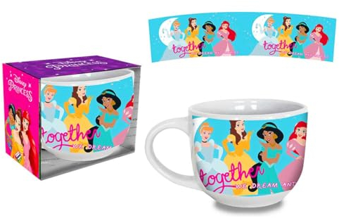 Coriex Tazza Principesse Disney Larga In Ceramica Con Manico Per Bambini,Tazza per Colazione 380 ml, Idea Regalo, 3+ Anni, D06587MC