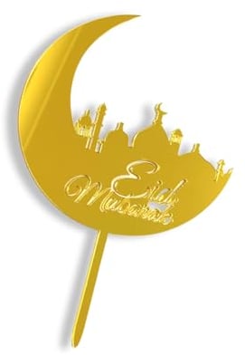 Craft Cart Acrylic Cake Topper For Happy Eid Mubarak Ramadan With Gold Crescent Stars Mosque Party Decoration Idea