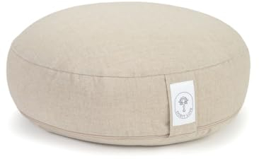 Leinen Yogakissen mit Bio-Buchweizenschalen | Meditationskissen | Anpassbare Füllung mit Reißverschluss und waschbarem Bezug | Sitzkissen Perfekt für bequemes Yoga | 100% Natürlich -L 42x10cm