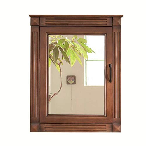 Badezimmerschrank,An der Wand montierter quadratischer Medizinschrank, Badezimmer-Kosmetikspiegel, Aufbewahrungsschrank aus Massivholz mit einer Tür (Farbe: Holz (rechts), Größe: 90 * 15 * 8