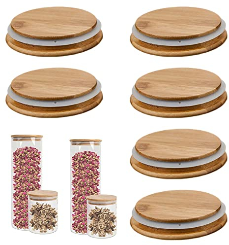 Dorccsi Wooden Mug Lids Jars Lids with Silicone Sealing Airtight Glass Storage Lids for Gu Pot Jars 6PCS wooden mug lid jars lids glass storage lids cup lids