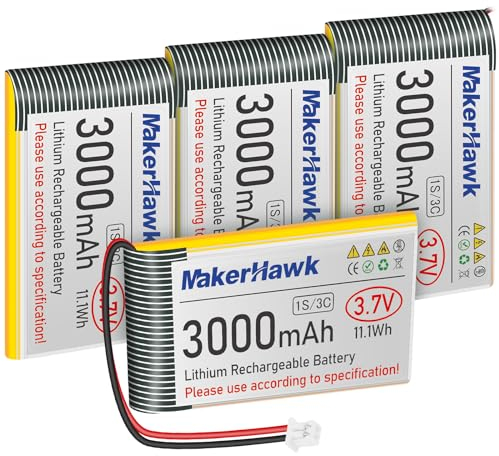3,7V 3000mAh LiPo-Akku Wiederaufladbarer 1S 3C Lithium-Polymer-Akku mit Schutzplatine Isolierband aus Gummi, Micro JST 1.25 Stecker für Arduino ESP32 Entwicklungsplatine (4er Pack)