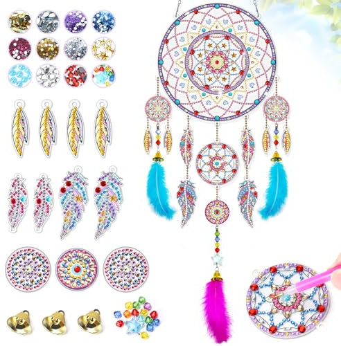 Basteln Mädchen 6 7 8 9 10 Jahre: Geschenke für Mädchen 5-12 Jahre Diamond Painting Kinder Spielzeug ab 5 6 7 Jahre Traumfänger Bastelset Kinder 5 6 Jahre Suncatcher Windspiel Garten Schlafzimmer Deko