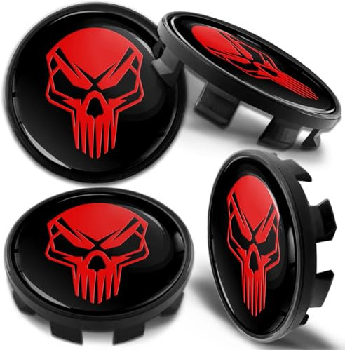 Biomar Labs 4 x 68mm Nabendeckel Kompatibel mit BMW 36136783536 Felgendeckel Radnabenabdeckung Nabenkappen Felgenkappen Radkappen Alufelgen Schädel Totenkopf Schwarz Rot CB 36