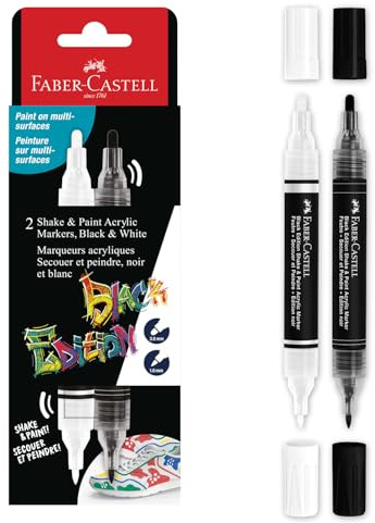 FABER-CASTELL - Acrylmarker Shake & Paint Black Edition, 2 Stifte | Acrylstifte mit Doppelspitze (1 mm und 3 mm) für Papier, Holz, Glas, Stein und mehr