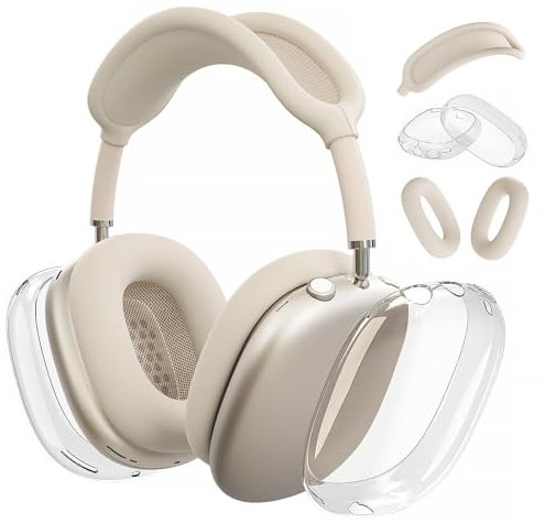 Woyinger Silikon-Schutzhülle für AirPods Max (2024/2020), transparente weiche TPU-Ohrmuschel-Abdeckung, Ohrpolster, Kopfbandabdeckung für AirPods Max (USB-C/Lightning), transparentes Zubehör für Apple