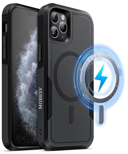MOBESV Magnetisch Hülle für iPhone 11 Pro Max 6,5 Zoll, Handyhülle kompatibel mit MagSafe, Matte Stoßfeste Cover, Schwarz