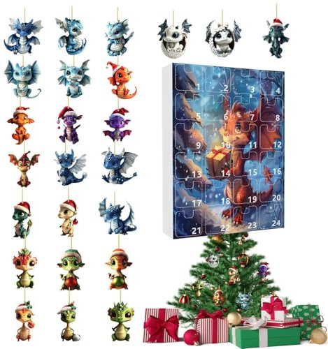2024 Weihnachten Drache 2024 Dinosaurier Weihnachten Countdown Acryl Ornament 24 Tage Countdown Kalender Weihnachten Drachen Kalender