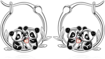 Panda Ohrringe S925 Sterling Silber S925 Panda Creolen Schmuck Geschenke für Damen Frauen Panda Liebhaber