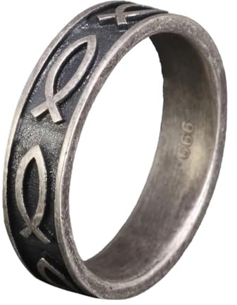 jewelry Neu 2024 100 % echter Jesus-Fisch-Ring aus 999er Sterlingsilber für Männer und Frauen, 7 Fische, antike Verarbeitung, Ichthys Ichtus, christlicher Schmuck, Modeaccessoires, kreatives Geschenk,