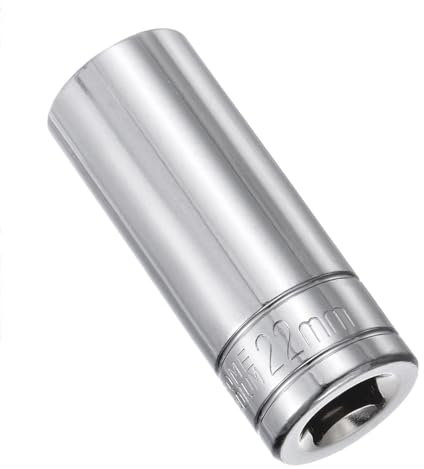 Juttzzei 6-Point Deep Socket, 1/2 Inch Drive 22mm Socket, Full Polishing CR-V Steel 22mm Socket 1/2 Drive with 78mm Length 6-Point Metric Sizes foe Car Home Repair Mechanical Maintenance - Silver
