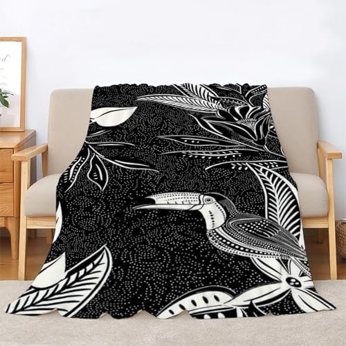 Kuscheldecke Flauschig Blatt Decke für Bett und Sofa, Tukan Pflanzen Extra Weich Warme Mikrofaser Wohndecke Fleecedecke als Sofadecke Couchdecke 220x240