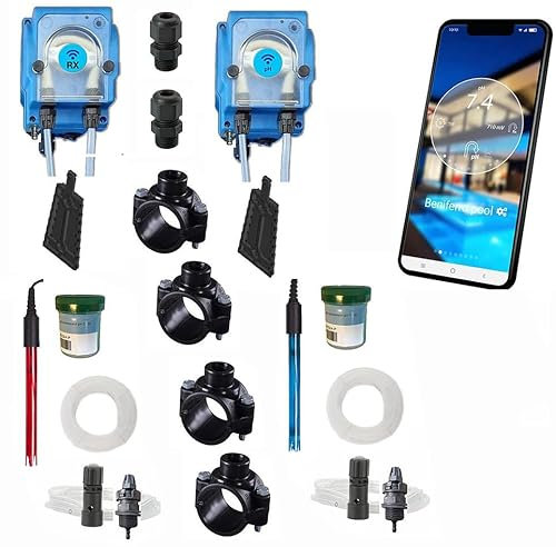 POOLTRONICS Traitement Automatique de l'eau et Dosage de Chlore et/ou pH contrôlés par WiFi pour Piscine et Spa – avec Pompe péristaltique, sonde et injecteur (Automatisation Chlore & Ph)