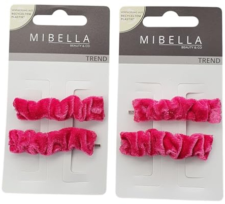 Mibella Haarklemmen Set, 4 Stück, Drape Design, Pink, Velours-Optik, Haarschmuck, Haarklammer - 28663