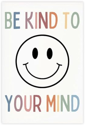 QGVBGF Be Kind To Your Mind Poster, Smiley-Gesicht, Druck, Leinwandposter, Wandkunst, Dekordruck, Bild Gemälde für Wohnzimmer, Schlafzimmer, Dekoration, 30 x 45 cm