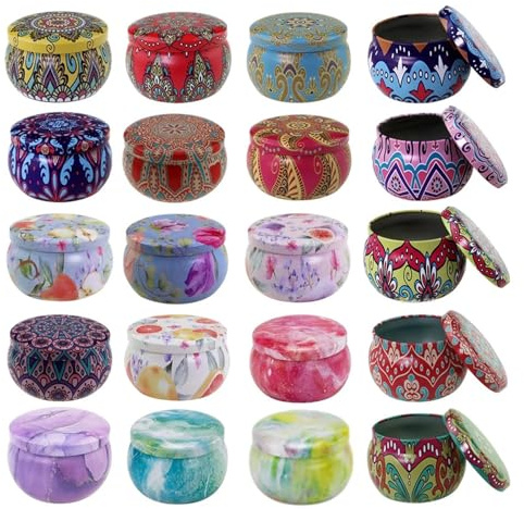 AHIOJEGX Vasos para Velas 20 latas de Vela de 4,4 oz, recipientes Redondos de Metal, frascos de Vela vacíos con Tapas for Hacer Velas, Almacenamiento a Granel for Manualidades y Manualidades