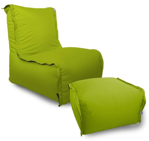 rucomfy Beanbags Zip2 Modular Bean Bag Chair - Water Resistant Garden Furniture Chair, High Back Comfortable Garden Seating (Olive Green, Chair and Pouffe)