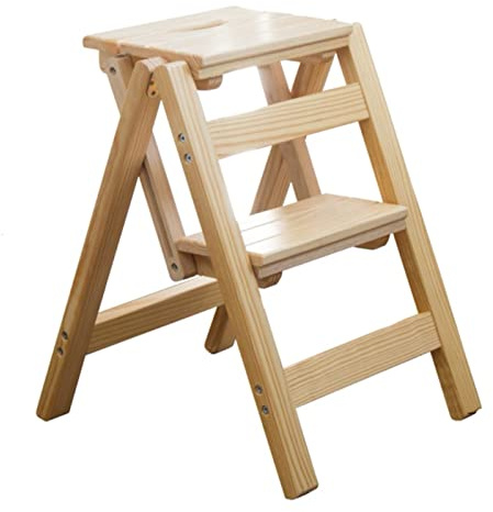 LVSEWOA Wooden Step Ladder Chair Household Folding 2 Step Ladder Stool Portable Stairs Chair Stepladder Wooden Small Foot Stools Home Library Climb Ladder Chair Bookshelf Display Shelves