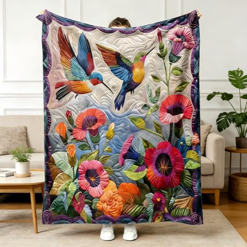 Kuschelige Flanelldecke mit Folkloristischen Blumenmustern, Flauschig Patchworkdecke, Weich Sofadecke, Dicke Decke Winter für Bett/Couch, Warm & Dekorativ(G,150 * 200cm)