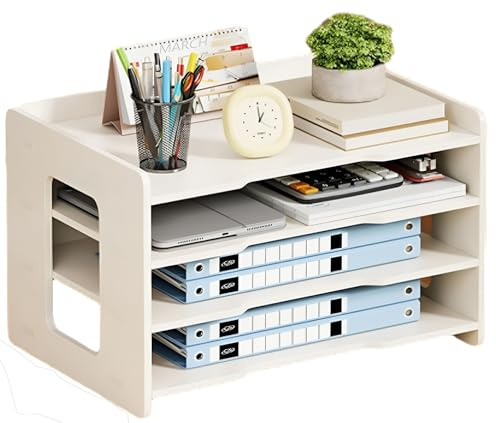 Magazine File Holder Extra Large A3 Paper Shelves For Office And School White Desk Files Shelves Desk Letter Tray (4L/B)
