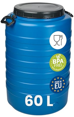 Garronda 60 L Weithalsfass Futtertonne Wassertank HDPE Regenfass GD-0186 | Blau, mit Deckel, für Wasser, Lebensmittel, Lagerung und Fermentierung, als Kunststofffass, Gärbehälter und Vorratsfass