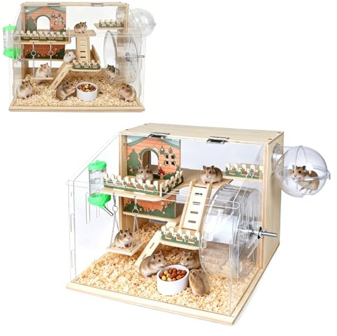 Jaula Grande de Madera para Hámster, con Plataforma y área de Juego